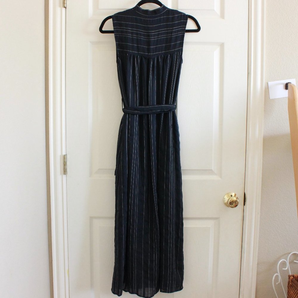 Vince Navy and White Drapey Stripe Midi Shirtdress - Picture 7 of 7